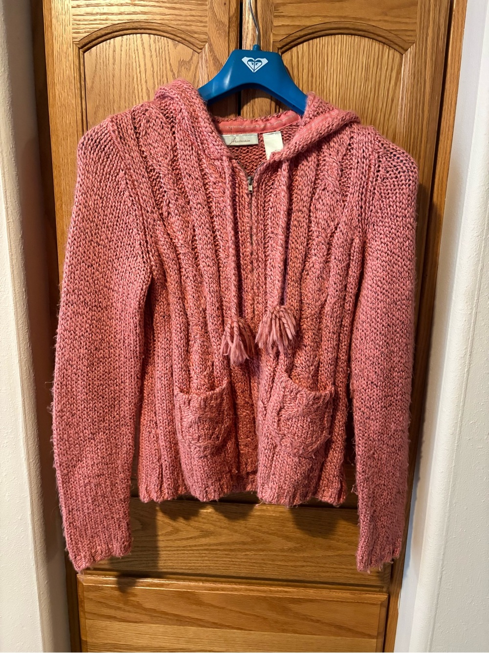 JH Collectibles Rose-Pink Hooded Cable Knit Zip Sweater